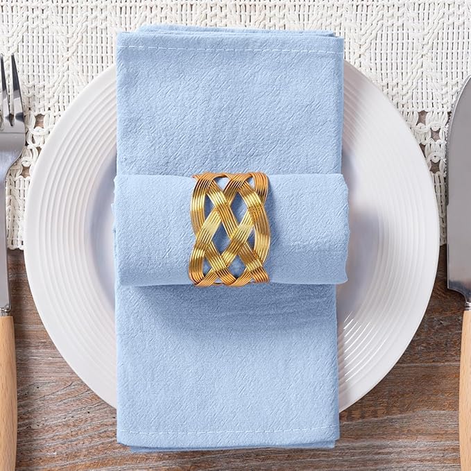MLMC 8 Pack Blue Cloth Napkins Rustic Washable Cotton Linen Napkins Set of 8 17"x17" Reusable Dinner Napkins Cloth for Spring Easter Wedding Baby Shower Party Gathering Everyday Use
