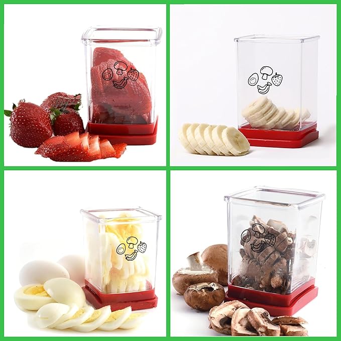 Cup Speed Slicer with Push Plate,Multifunctional Slicer Cup With Cleaning Brush*1,Egg Banana Strawberry Cutter,Portable Slicing Tool,Kitchen Gadget for Making Salad/Breakfast/Desserts, Red
