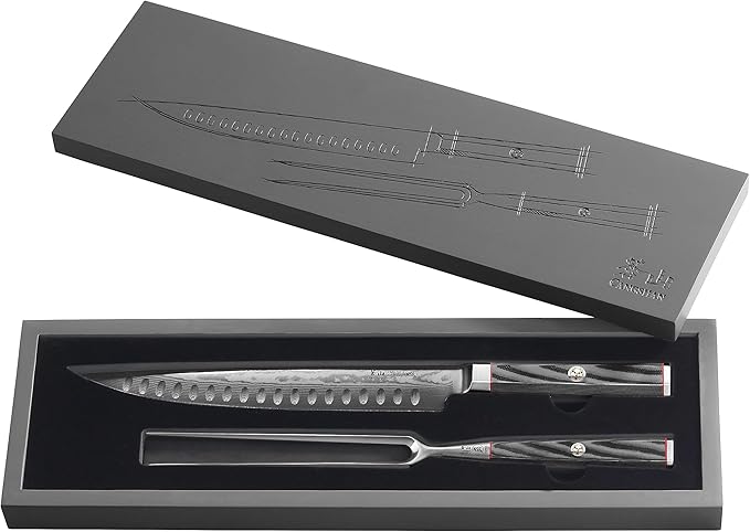 Cangshan YARI Series 2-Piece Carving Set with Ash Wood Box, X-7 Damascus Steel, 501332