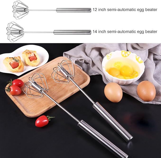 Semi Automatic Whisk, Stainless Steel Automatic Egg Whisk for Milk, Egg, Cream, Kitchen, Restaurants, Bars (2)