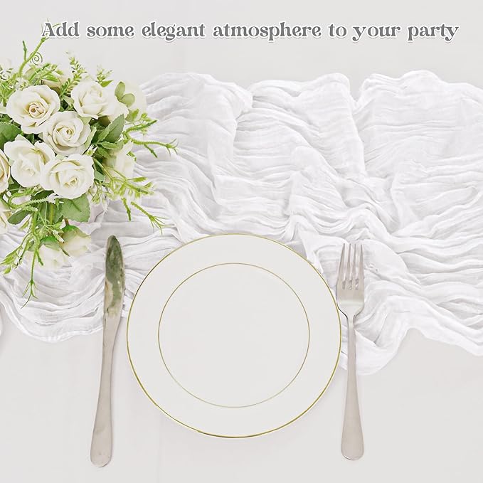 10 Pack White Cheesecloth Table Runner 6FT Boho Gauze Fabric Table Runner Vintage Rustic Sheer Runners for Wedding Party Bridal Baby Shower Long Table Decorations