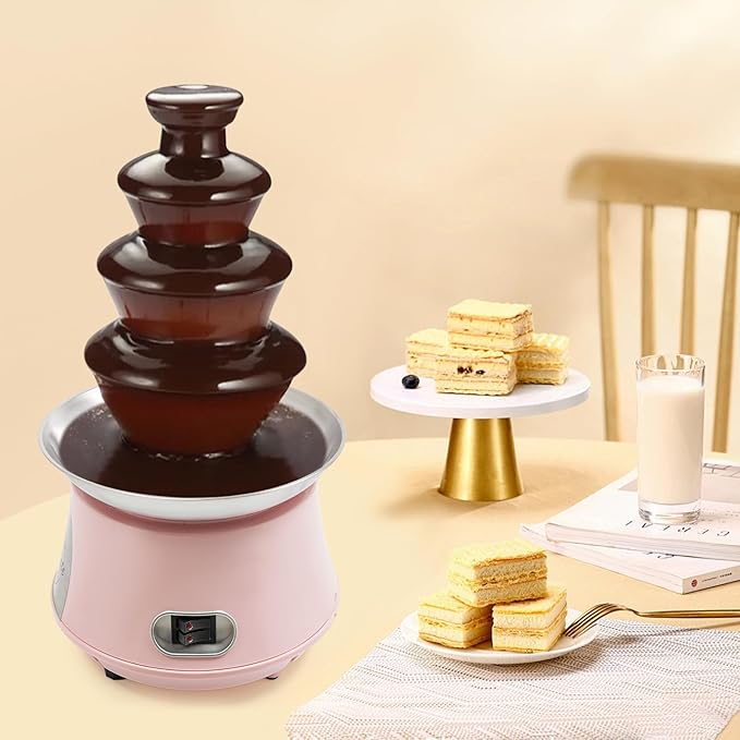2.2lbs Chocolate Fountain, 4-Tier Party Fountain, Chocolate Fondue Fountain for Christmas Birthday Party, 120V 180W, Pink