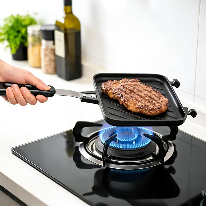 Double Sided Hot Sandwich Maker, Non-Stick Press Frying Flip Pan,Stovetop Toasted Panini Pan For Bread,Pancake,Ideal For Home Kitchen, Camping