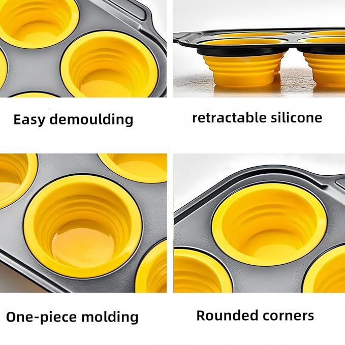 YiYeraio 6 Cups Silicone Muffin Pans for Baking with Metal Frame, Egg Bite Molds, Cupcake Pans Regular Size, Muffin Tins Easy to Pop Nonstick Non Toxic Bakeware for Oven Dishwasher Safe
