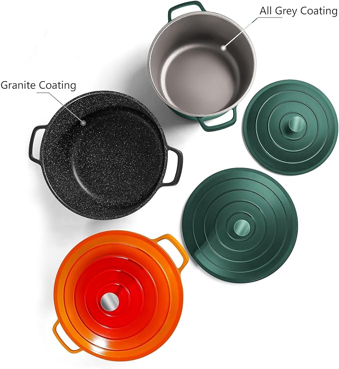 INSETFY Large Dutch Oven Pot with Lid-7.5QT Cast Aluminum Oven Pot with Two Handles Lightweight for Bread Baking Braising and Roasting(Green)