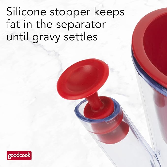 GoodCook Everyday Fat Separator for Cooking, 2-Cup Heat-Resistant Separator with Pour Spout, Bottom Release Fat Separator for BBQ and Gravy, Strainer and Silicone Stopper for Mess-Free Use