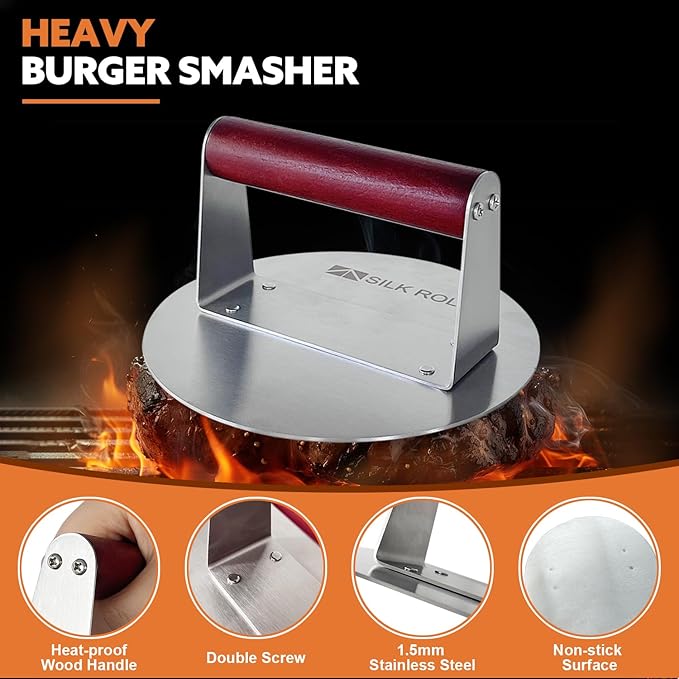 Large Metal Spatula Stainless Steel,Smash Burger Press 6.3 Inch, Heavy Duty Extra Wide Pancake Flipper Spatula 6 x 5 Inch, Hamburger Smasher Tool Smash Burger Turner for Kitchen Use BBQ Grill