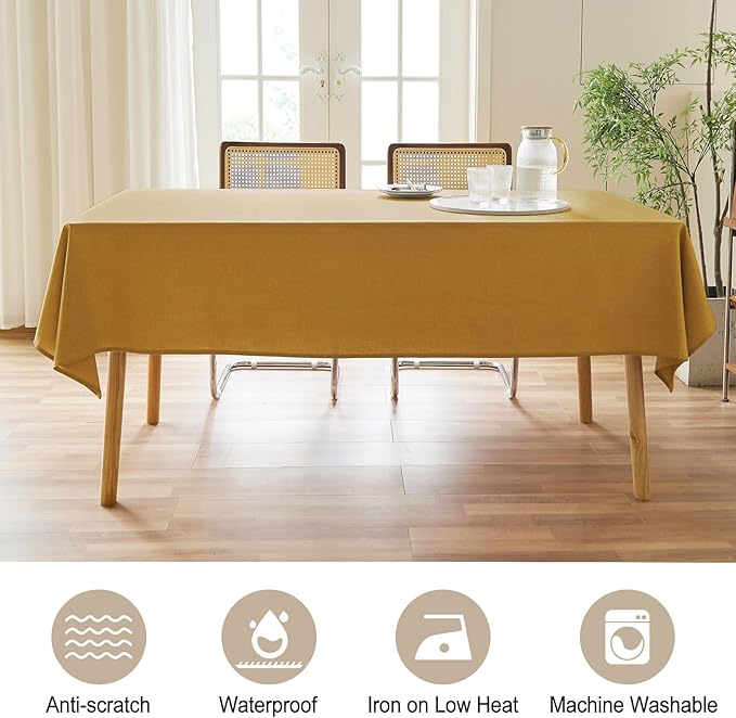 AUSSPVOCT Textured 60 Inch Round Tablecloth Up to 40'' Tables, Waterproof Spill-Proof Wipeable Gold Table Cloth Wrinkle Free Circle Dining Table Cover for Birthday Farmhouse Christmas Tablecloths