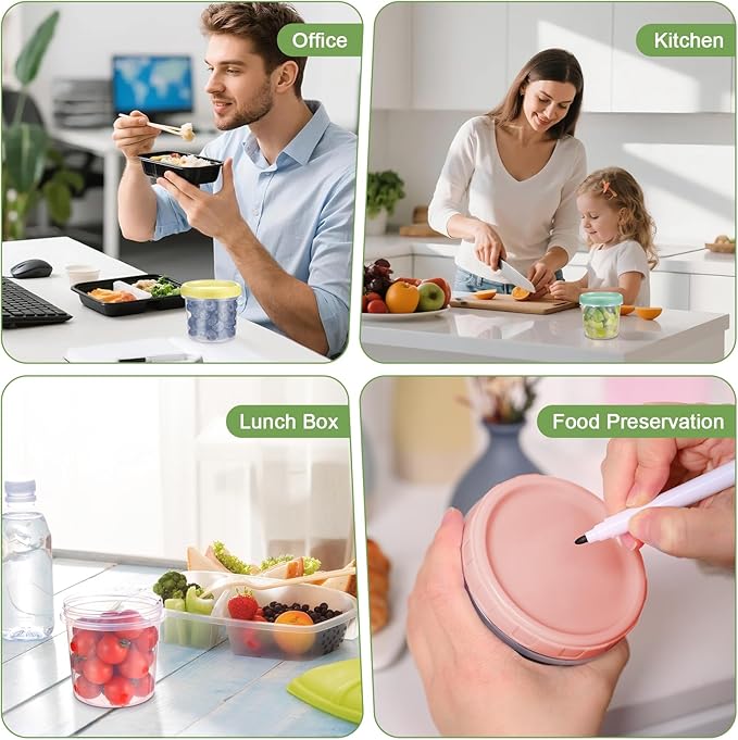 6 Piece 10 oz Plastic Food Storage Containers with Lids, Reusable Freezer Storage Containers, Small Meal Prep Containers with Pen and Brush, BPA-Free, Screw Top, Microwave & Dishwasher Safe