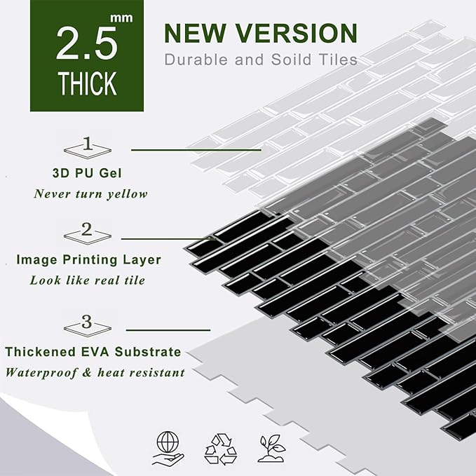 STICKGOO Peel and Stick Backsplash - 10 Sheets of 12”×12” - 3D Self Adhesive Peel and Stick Tile Backsplash for Kitchen & Bathroom