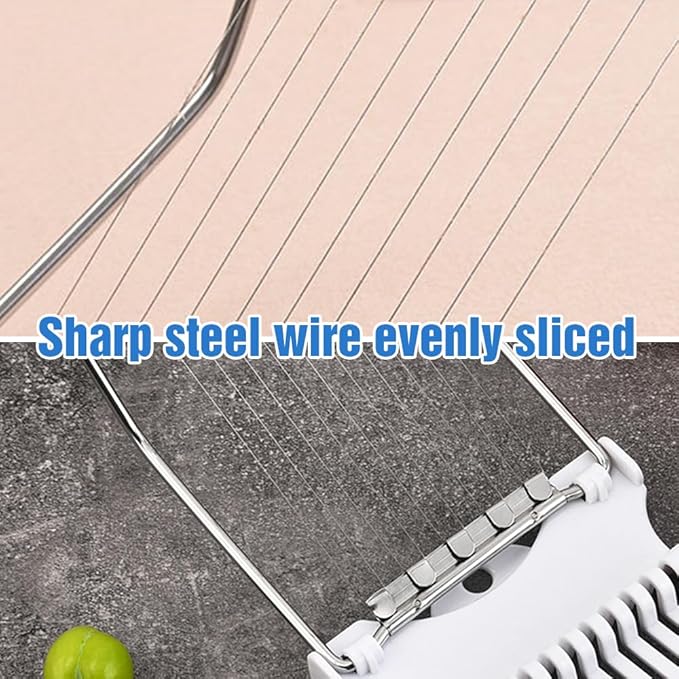 Easy Press Food Slicer, 2025 New Multipurpose Luncheon Meat Slicer Stainless Steel Wire Egg Slicers, Stainless Steel Wires Cuts 12 Slices for Onions Fruits Ham Soft Food (White)