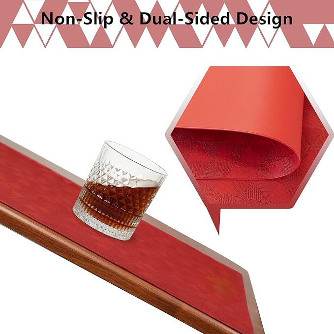 Jovono Faux Leather Placemats Set of 4, 17.8"x11.8", Waterproof & Oil-Proof Table Mats, Easy-Clean Washable Kitchen Place Mats for Dining Table, Fabric Texture, Red Mat