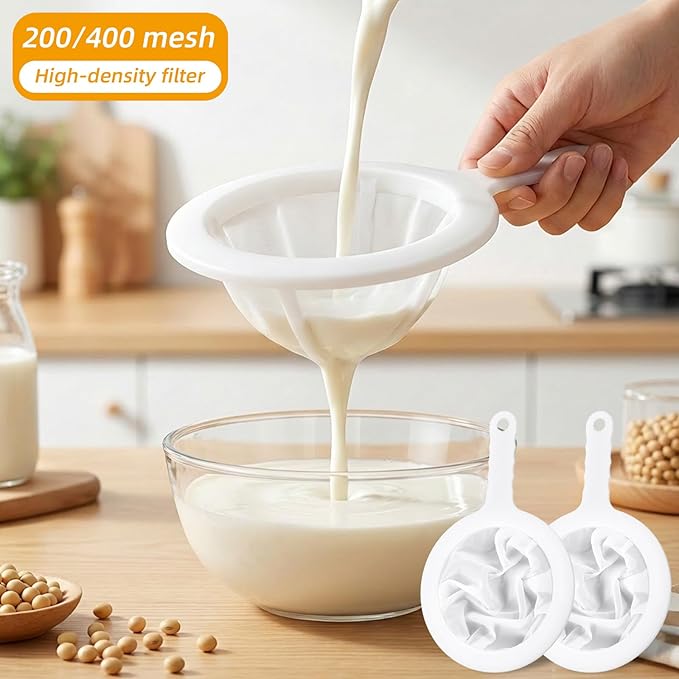 2 Pack Plastic Fine Mesh Strainer, Mesh Strainer with Handle 200&400Mesh Ultra Fine Plastic Sieve Small Kitchen Colander for Juice Yogurt Coffee Honey Milk Matcha