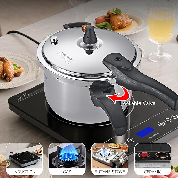 VITASUNHOW Stainless Steel Pressure Cooker with Steamer Basket, Faster Cooking and Safety Pressure Release (5-Liter)