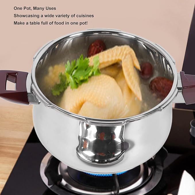 Stainless Steel Pressure Cooker 80KPA, Cookware Pressure Canner Rice Cooker with Safety Valve Devices, Compatible with Gas & Induction Cooker (6L)
