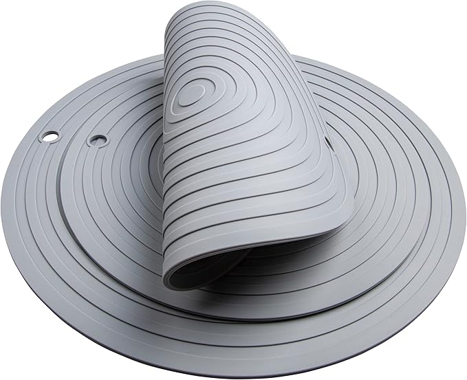 Silicone Trivets Mats for Pots and Pans, Heat Resistant Pot Holders, Flexible Hot Pads for Kitchen Table, Non Slip Mats, Dia11.81 and 9.45 Inches Big Round Microwave Mats Pack 3 Light Gray