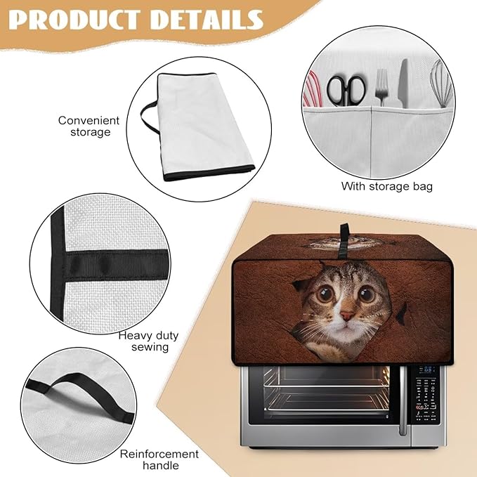 Doojoayie Cat Toaster Cover 6 Slice Universal Fit Small Appliance Covers with Top Handle Design Kitchen Decoration Gift for Mother, Wife, or Anyone Who Loves to Cook