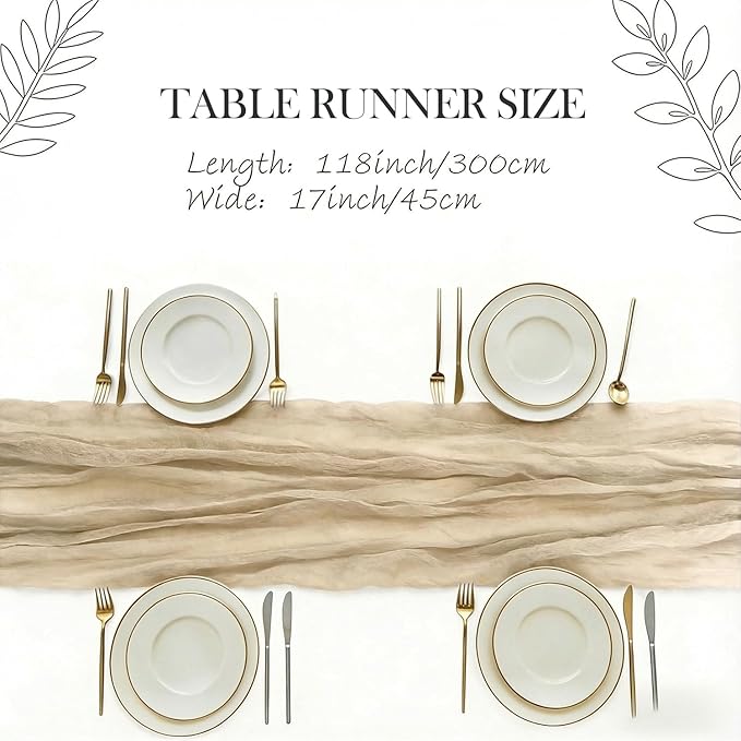 3 Pack Beige Cheesecloth Table Runner -17×120 Inch Gauze 10 FT Long Cheese Cloth Table Runners for Bridal Wedding Party Baby Shower Holiday Birthday Home Easter Decor (Beige, 3PC)