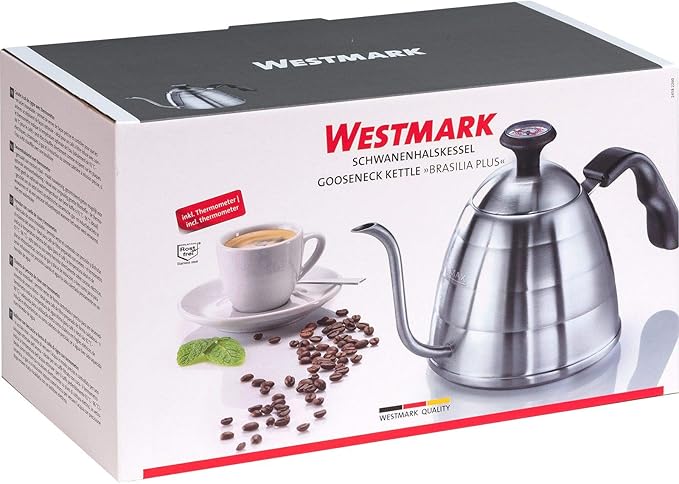 Westmark Brasilia Plus 24582260 Gooseneck Kettle with Thermometer Suitable for Induction Cookers 18/8 Stainless Steel