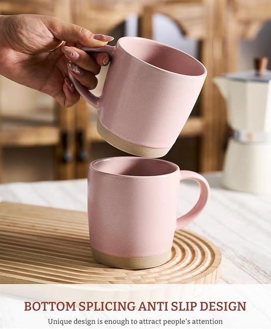famiware Coffee Mugs Set of 4, Milkyway 13 oz Mug Set, Ceramic Cup Set with Handle for Coffee, Tea, Cocoa, Milk, Light Pink