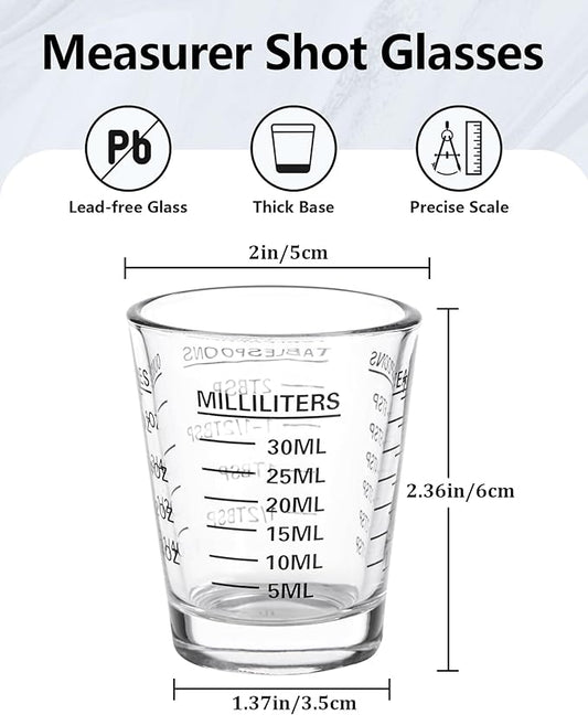 Measuring Cup Shot Glasses 2PACK Espresso Shot Glasses Liquid Heavy Glass 26-Incremental Measurement 1 OZ, 2 TBS, 6 TSP, 30 ML Kitchen Tools （BLACK）
