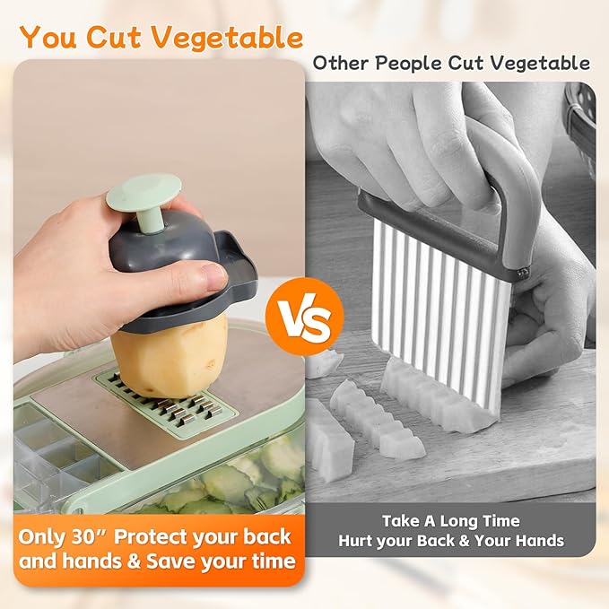 Vegetable Slicer and Chopper with Large Container Multifunction Mandoline Slicer Cutter with 10 Blades Food Chopper for Onion Potato Cucumber Carrot