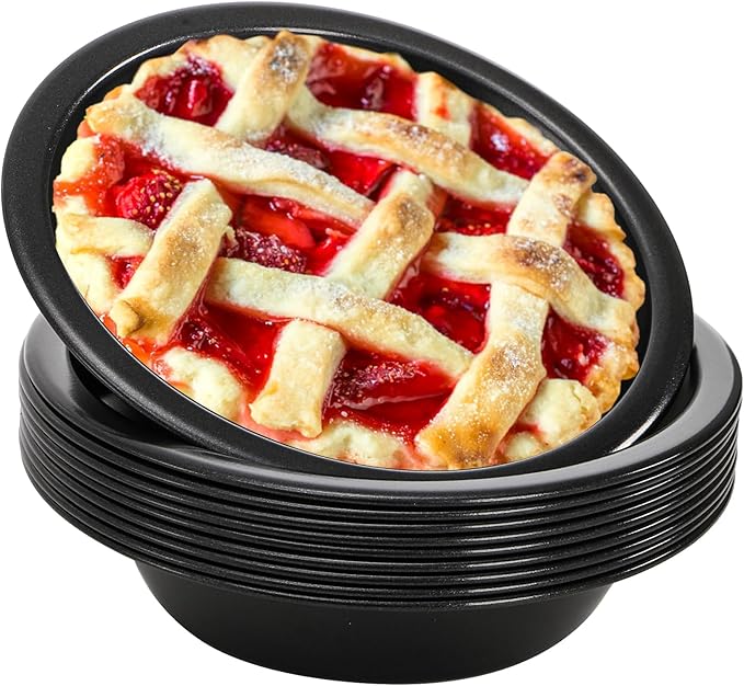 Suwimut 10 Pieces Mini Pie Pans, 5 Inch Individual Small Round Cake Pan, Reusable Nonstick Carbon Steel Pie Tins for Oven and Instant Pot Baking Chicken Pot Pies, Quiches, Fruit Pies
