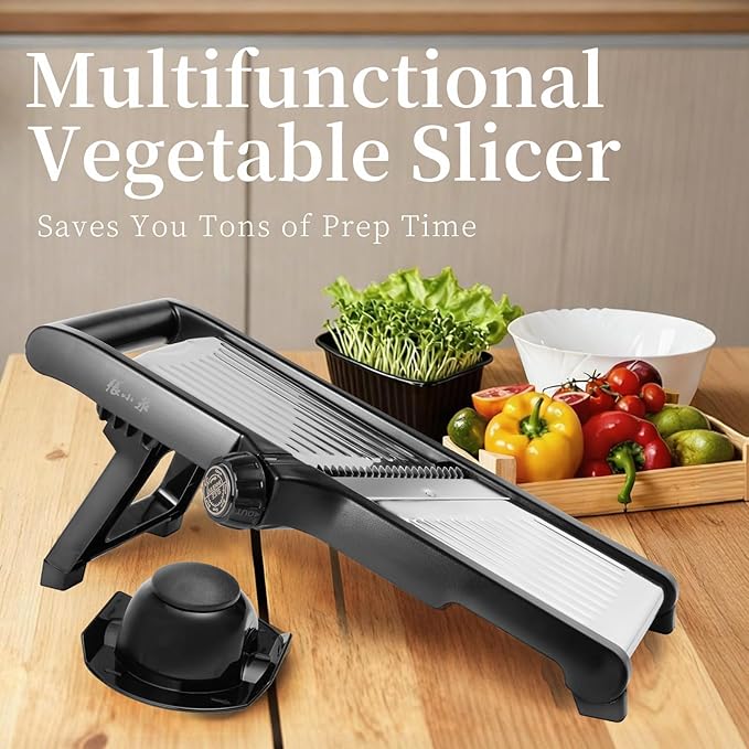 Adjustable Mandoline Slicer for Kitchen - Stainless Steel Vegetable Slicer Julienne Cutter with Ultra Sharp Blades 5-in-1 Vegetable Shredder for Onion, Potato Chip, French Fry