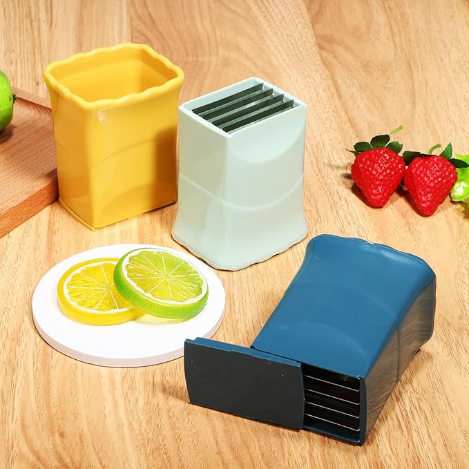 Fruit Slicer Cup Set with Lid and Cleaning Brush - 3 Pcs Multifunctional Strawberry Cutter Egg Slicer and Small Fruit Cutter for Kitchen Use
