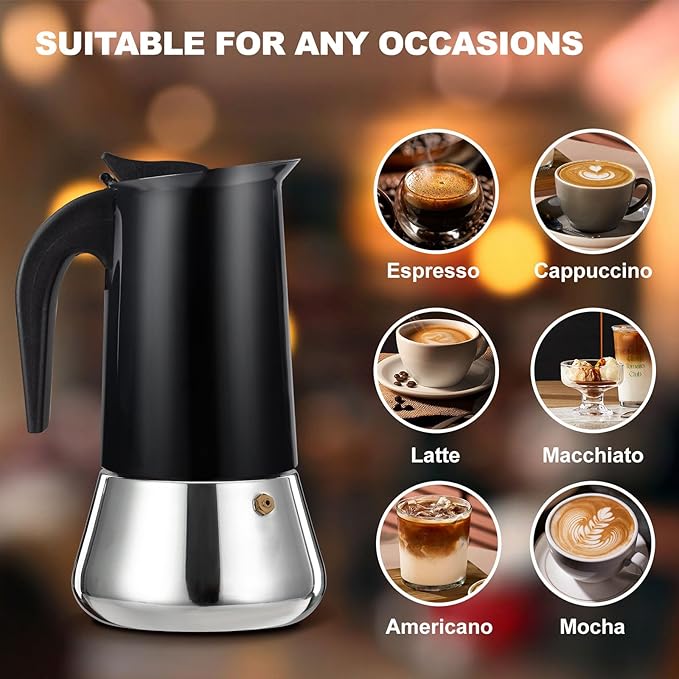 DITOSH 4 Cup Stovetop Espresso Maker Stainless Steel Moka Pot Stove Top Percolator Italian Coffee Makers Capable Mocha Greca Machine Cafe Classic Induction Cookers for Home and Camping 200ml 6.6oz