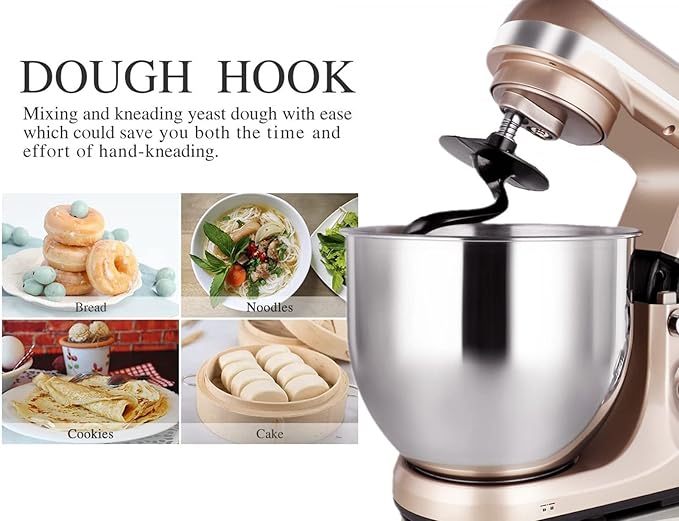MURENKING Professional Stand Mixer, 6-Qt with Timer, MK37 500W 6-Speed Tilt-Head Food Electric Mixer Kitchen Machine,Plastic (Champagne)