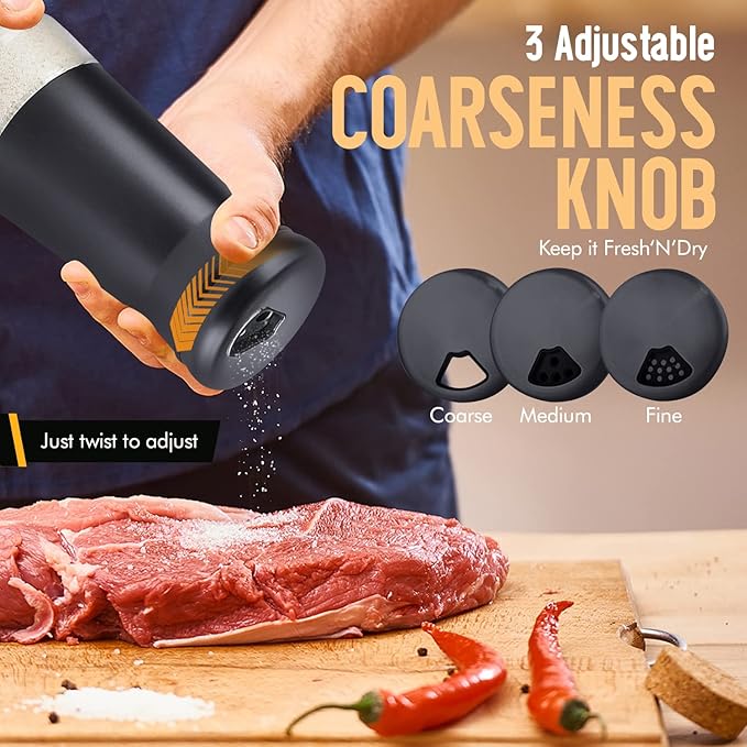 The Original Salt and Pepper Shakers set - Black & White - Spice Dispenser with Adjustable Pour Holes - Stainless Steel & Glass - Set of 2 Bottles