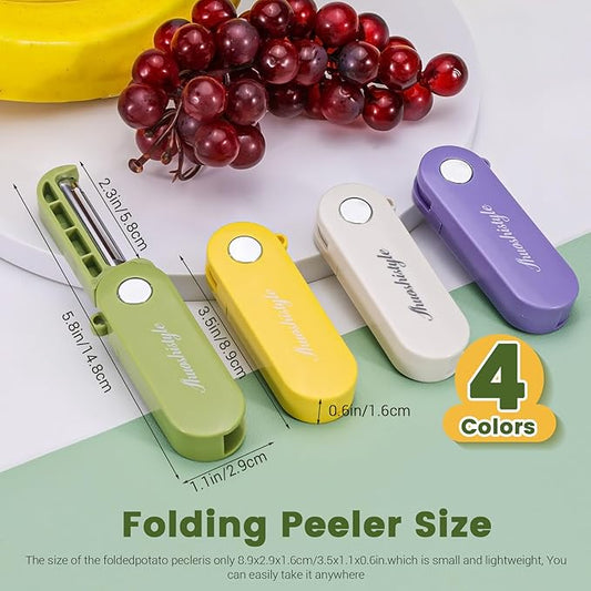 4Pcs Foldable Vegetable Peeler for Travel Camping Kitchen, Small Swivel Potato Peelers with Sharp Stainless Steel Blade for Apple Veggie Carrot Fruit Cucumber
