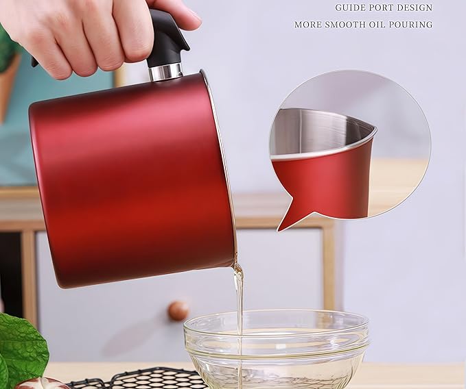 Bacon Grease Container with Strainer & Lid - 43oz 304 Stainless Steel Oil Keeper for Kitchen, Leakproof Grease Saver, Fry Fat Storage Organizer for Cooking Oil/Grease, Green