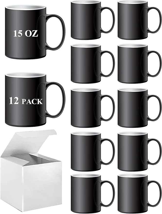 Color Changing Mugs, Sublimation Mugs Black Color Changing Coffee Mugs Heat Sensitive Coffee Mugs Tazas Magicas Para Sublimacion 15 OZ With Box Set of 12