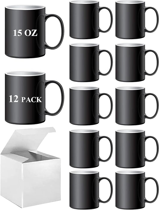 Color Changing Mugs, Sublimation Mugs Black Color Changing Coffee Mugs Heat Sensitive Coffee Mugs Tazas Magicas Para Sublimacion 15 OZ With Box Set of 12