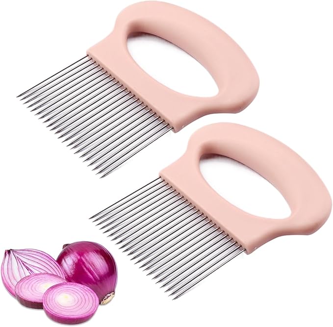 Stainless Steel Onion Slice Holder, Onion Holder for Slicing, Egg Cutter Vegetable Chopper, Ultifunctiona Fruit Slicer OnionPin Slicer Loose Meat Pin, Kitchen Chopper Slicing Tool (2, C)