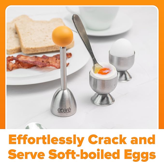 Eparé Egg Topper Cutter Set – Stainless Steel Egg Cracker Tool & Egg Shell Opener – Egg Cups for Soft Boiled Eggs – Boiled Egg Holder – Egg Spoons and Egg Opener Tool for Breakfast
