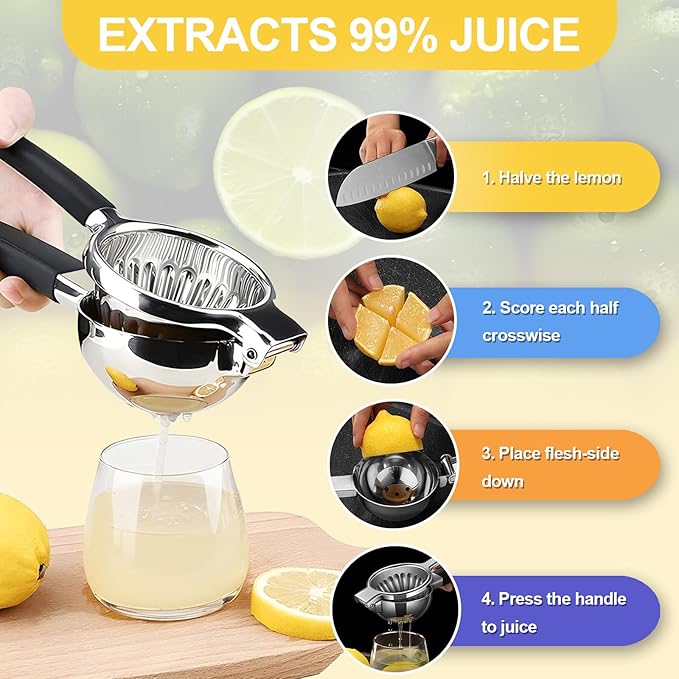 Premium Lemon Squeezer, Upgrade 316L Stainless Steel Lemon Juicer, Heavy Metal Zero-Leaching Citrus Juicer - Baby Food Safe Lime Squeezer, More Heavy Duty and Durable Manual Citrus Squeezer