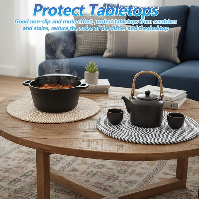 10 Inch Trivets for Hot Dishes, Pots and Pans, 5 Pcs Thick Heat Resistant Large Coaster Pot Holders, Hot Pads for Countertops, Kitchen Essentials with Storage Basket