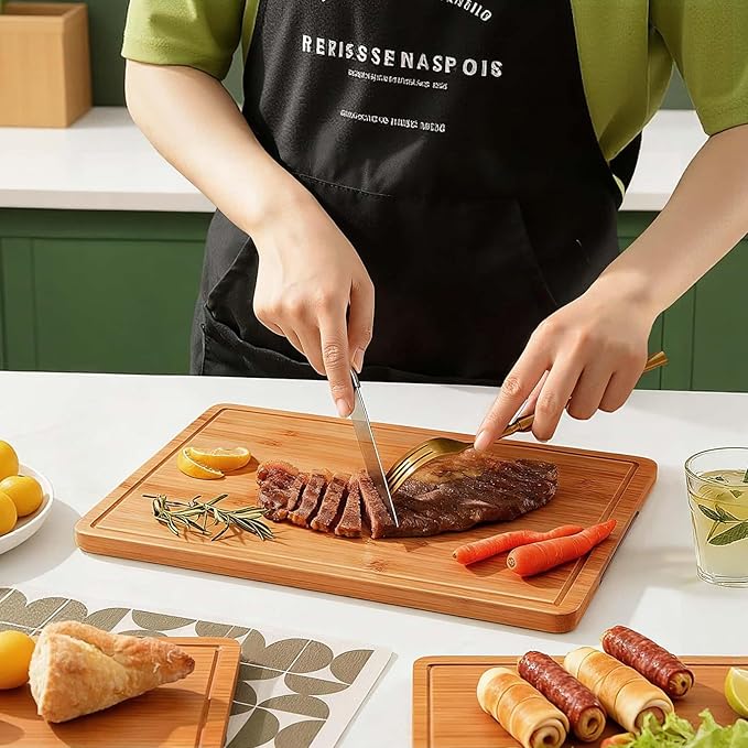 Zarler Bamboo Cutting Boards for Kitchen, 15.5x10.5 Durable Wood Cutting Board with Juice Grooves and Handles, Wooden Chopping Board for Meal Prep, XL Size, Ideal Kitchen Gift