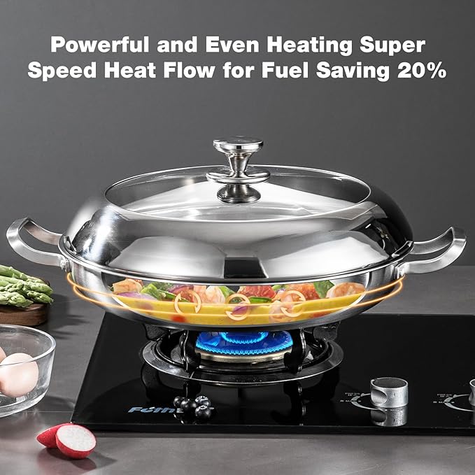 Yeksum Stainless Steel Paella Pan with Lid - 14.5" Tri-Ply 18/10 Deep Paella Pan for 12, PFOA-Free, Fast Heating & Oven Safe 550°F, All Stovetops & Outdoor Skillet