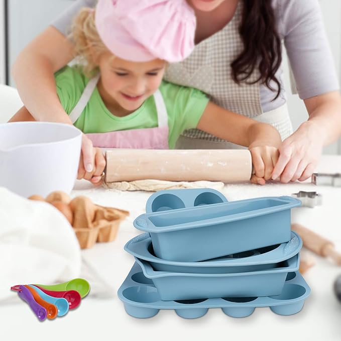 Economical 7in1 Nonstick Silicone Baking Cake Pan Cookie Sheet Molds Tray, Heat Resistant Bakeware Tools for Muffin Loaf Bread Pizza Cupcake
