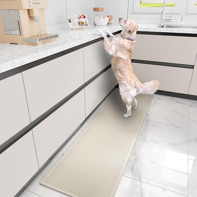 Kitchen Rug, Rubber Non Slip Kitchen Rugs Washable, Absorbent Runner Mat for Floor, Machine Washable Standing Mats for in Front of Sink, Door, Laundry, Entryway, Hallway (Beige, 71" × 17.3")