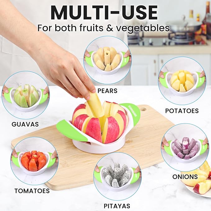 SCHVUBENR 3.5 Inch Apple Slicer - Professional Apple Cutter - Stainless Steel Apple Corer - Super Sharp Apple Slicer and Corer - Apple Tool with 8 Sharp Blades(Green)