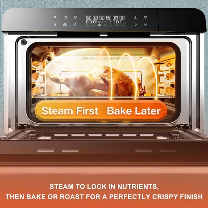 ROBAM Toaster Steam Combi Oven, Countertop Air Fryer 20-in-1 Oven with Convection & Grill, Stainless Steel Interior, 3-Layer Insulated Glass Door, 3 Steam Modes, 30 Built-In Recipes (White)
