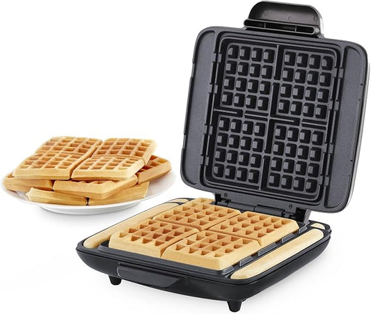 Dash No-Drip Waffle Maker - Quad Waffle Maker for Hassle-Free Breakfasts - Dual Nonstick Heating Plates & Quick Heat-Up System - Easy-Release Surface - Silver