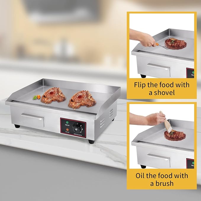 Heuyrao 22" Commercial Electric Griddle, 3000W 110V Electric Flat Top Grill, Countertop Griddle with Shovels and Brushes for Restaurant Kitchens
