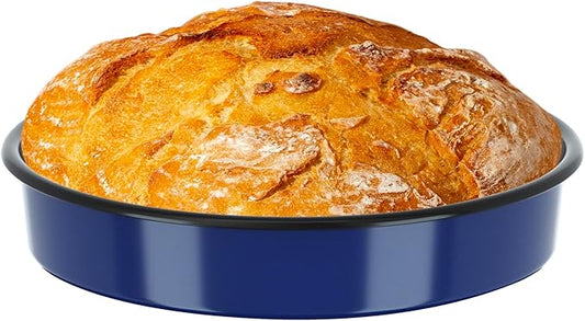 MCCSI Round Cake Pizza Baking Pan 10 Inch Enamel Deep Roasting Dish, Oven Baking Sheets for Cookie, Non-Stick Non-Toxic Chicken Fish Roaster Tray, Dishwasher Safe Christmas Cookware Gift for Mom