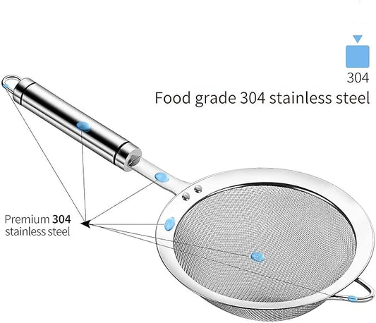 4.72 inches 304 Stainless Steel Fine Mesh Strainers for Kitchen, Colander-Skimmer with Handle, Metal Sieve Sifters for Food, Rice, Oil, Noodles, Fruits, Vegetable, Tea Strainer